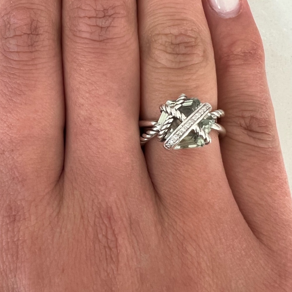 David Yurman Cable Wrap Ring with Prasiolite and Diamonds. Size 5.5